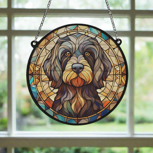 Cockapoo Black Stained Glass Effect Suncatcher